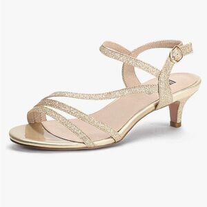 Dressy Gold Strappy 2 Inch Low Kitten Heel Open Toe Sandals